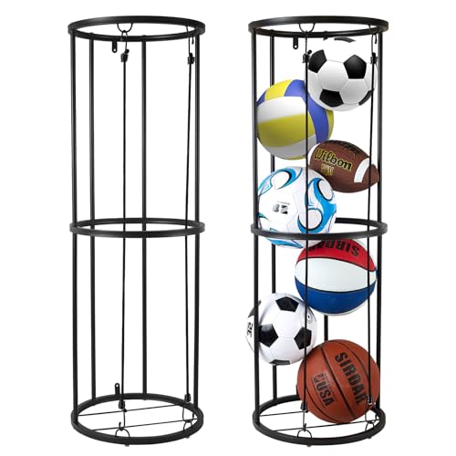 Garage Ball Storage Rack for Basketball & Soccer, Metal Wall-Mount | Durable wall-mounted ball organizer stores basketballs, soccer balls and more in garages, gyms, playrooms and basements - size: Medium size