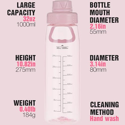 32oz Clear Water Bottle - BPA-Free Tritan Plastic, Fast Flow Spout Lid, Wide Mouth & Leakproof Design Hiking Water Bottle Suitable for Travel, Outdoors, Gym, Travel, Home, School（Pink） - color: Pink
