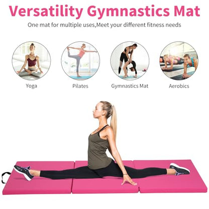 BLKMTY Gymnastics Mat, 2"x6' Folding Exercise Yoga Mat for Kids Tumbling - color: Pink