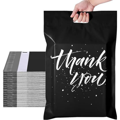 Metronic Thank You Poly Mailers 12x15.5 100 Pcs, Easy to Carry Shipping Bags with Handle, Self Seal Mailers Poly Bags for Small Business Packing and Shipping, Cute Package Bags Mailing Bags, Black - color: Black, size: 12X15.5" 100PC