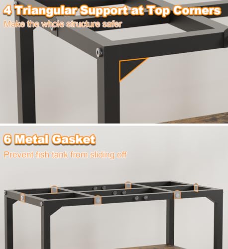 20 Gallon High Rimless Fish Tank Stand with Shelf for Storage, 2 Tiers Metal Aquarium Stand, Breeder Tank Turtle Reptile Terrariums Stand Rack for Home Office, 24" L x 12" W x 20.5" H, Black