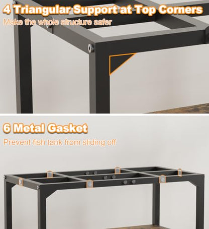 20 Gallon High Rimless Fish Tank Stand with Shelf for Storage, 2 Tiers Metal Aquarium Stand, Breeder Tank Turtle Reptile Terrariums Stand Rack for Home Office, 24" L x 12" W x 20.5" H, Black