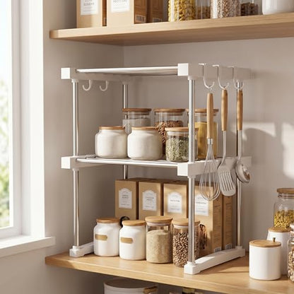 BLULEE Expandable Under Sink Organizer - 3D Adjustable Stackable Storage Shelves,Modular Cabinet Rack Around Pipes for Kitchen Bathroom