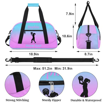 Personalized Kids Gym Bag for Girls Custom Name Sports Duffel Bag Weekender Overnight Travel Bags Pink Basketball Gifts - color: Color 4, style: Basketball