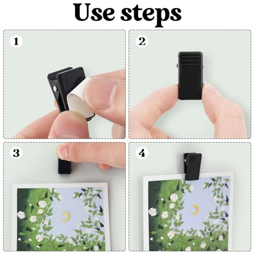 50 Pcs Self Adhesive Clips,Wall Clips for Hanging,Sticky Tapestry Clip Photo Picture Poster Plastic Spring Clip Hanging for Paper Tapestry Hangers Home and Office Christmas Decor(Black)
