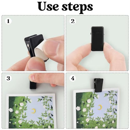 50 Pcs Self Adhesive Clips,Wall Clips for Hanging,Sticky Tapestry Clip Photo Picture Poster Plastic Spring Clip Hanging for Paper Tapestry Hangers Home and Office Christmas Decor(Black)