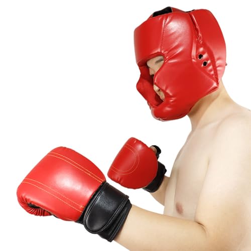 Kickboxing Headgear PU Leather MMA Sparring Helmet with Thick Foam Padding Full Coverage for Boxing Martial Arts Comfortable Adjustable Closure Lock Holes for Good Ventilation L