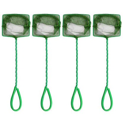 4 Pcs Aquarium Fish Net, 4 Inch Quick Catch Mesh Nylon Fishing Nets with Plastic Handle - Green