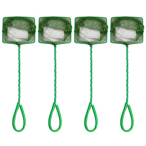 4 Pcs Aquarium Fish Net, 4 Inch Quick Catch Mesh Nylon Fishing Nets with Plastic Handle - Green