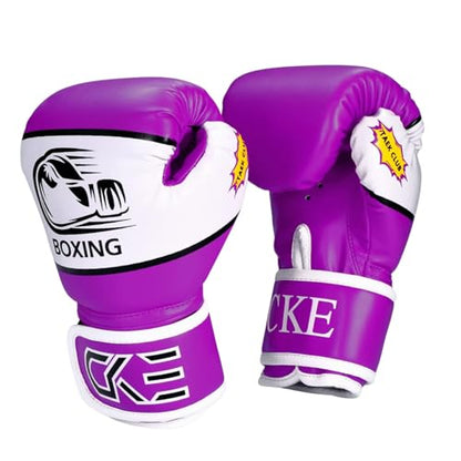 CKE Boxing Gloves for Kids Ages 5-12, Beginner Punch Bag Training Gloves - color: Purple