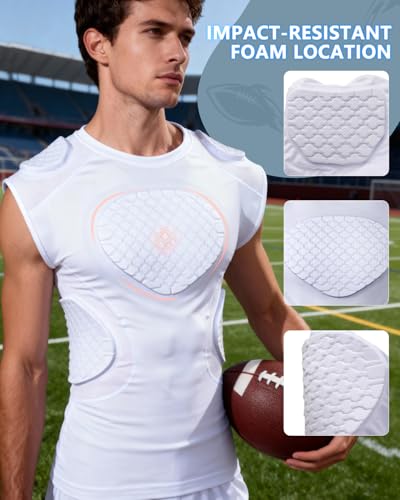 TUOY Adult Rib Chest Protector, New Version - Padded 5 Pads Baseball Football Lacrosse Rib Heart Sternum Guard - color: White, size: Small