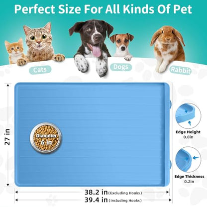 Dog Mat for Food and Water - 39.4" x 27" Large Pet Feeding Mats with Residue Collection Pocket - Waterproof Dog Cat Bowl Mat with High Edges to Prevent Water and Food Spills (Blue, 39.4''x27'') - color: Blue