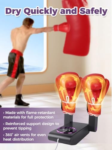 Boxing Glove Dryer with Smart Display& Storage Bag, Portable Glove Dryer& Moisture Remover, Constant Temperature Punching Gloves Dryer with Adjustable Heat& Timer for Home Gym(Black)