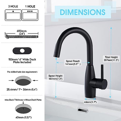 CREA Bar Sink Faucet, Sink Faucets Single Hole Black for Bathroom Kitchen Campers with Deck Plate Prep Wet Utility Small Mini Outdoor Vessel Farmhouse Vanity Lavatory