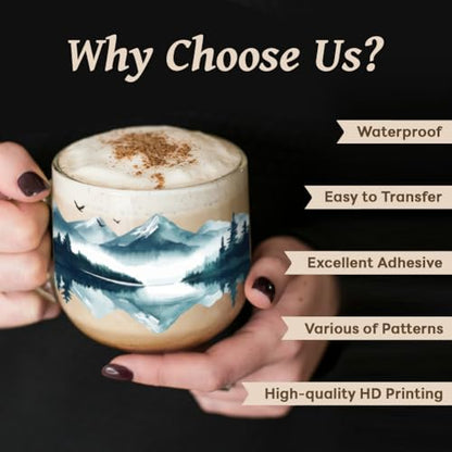 UV DTF Cup Wraps Transfer Stickers Landscape Pattern, 10 Sheets Waterproof Custom Vinyl Transfer Sticker 16oz Coffee Glass Cup Tumbler Bottle Mug Decals for Men Women - style: Landscape