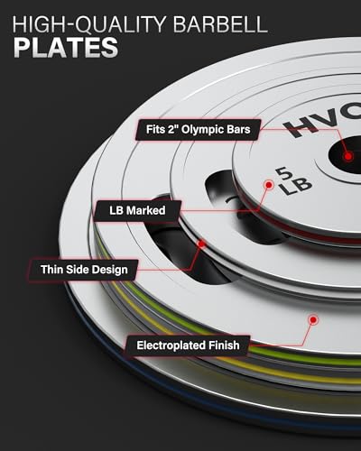 HVO Chrome Olympic Weight Plates with Grip, 2-Inch Standard Plates | Easy Grip Design Secure 2-Inch Fit Durable Construction Balanced Weight Distribution Strength Training Equipment - size: 160LB Set: 1 Pair of each: 10/25/45LB