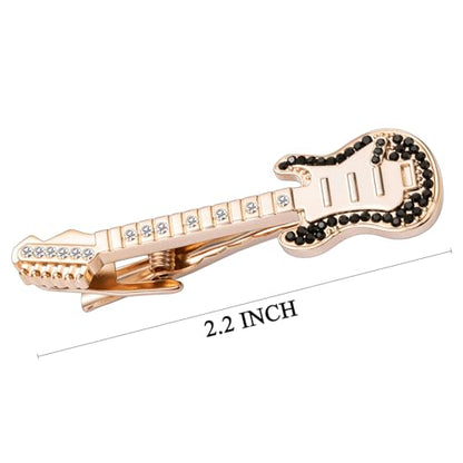HAWSON 2/2.2 Inch Various Tie Clips for Men Unique, Personalized Novelty Tie Bars Pins Tacks, Funny Theme Wedding Holiday Gifts for Husband Groomsmens - style: Rose Gold Electric Guitar