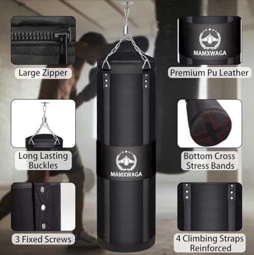 4FT Canvas Punching Bag for Adults, Hanging Boxing Heavy Bag with 12oz Gloves for Kickboxing Muay Thai Max Load-Bearing 180 Lbs(Unfilled)