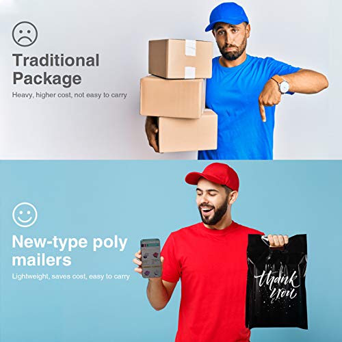 Metronic Thank You Poly Mailers 12x15.5 100 Pcs, Easy to Carry Shipping Bags with Handle, Self Seal Mailers Poly Bags for Small Business Packing and Shipping, Cute Package Bags Mailing Bags, Black - color: Black, size: 12X15.5" 100PC