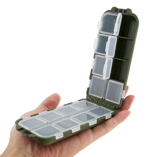 Small Fishing Box Portable Case, 16 Compartments Mini Storage Box Containers, Hooks Lure Baits Grid Box Fishing Box Fishing Accessories Box, Green