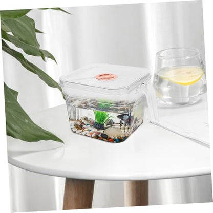 WOONEKY Transparent Small Fish Bowl with Lid and Handle Unbreakable Desktop Betta Aquarium for Easy Maintenance and Decoration for Desks Bookshelves and More