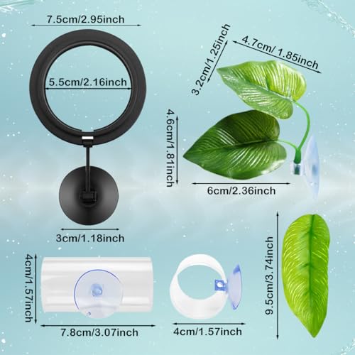 6PCS Betta Aquarium Decoration - Leaf Pad, Feeding Ring, Acrylic Tube Tunnel, Hideout Ornament for Fish Tank Decor