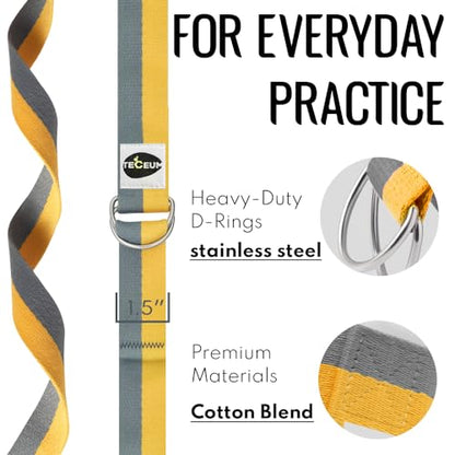 TECEUM 2 IN 1 Yoga & Mat Strap for Stretching – Cotton – 6/8/10 ft - color: Yellow Gray, size: 6 ft