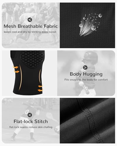 Youth Baseball Chest Protector Softball Lacrosse Football Padded Compression Shirt Heart Guard Sternum Protection - color: Black, size: Small