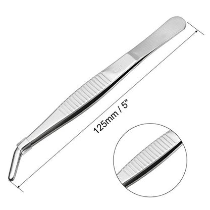 uxcell 5 Pcs 5-Inch Stainless Steel Tweezers with Curved Serrated Tip