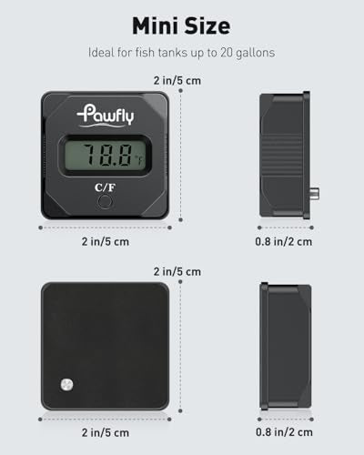 Pawfly Aquarium Magnet Glass Cleaner with Thermometer Digital, 2 in 1 Thermometer Magnets Brush, 2" Mini Algae Scraper for Aquariums, Strong Magnetic Brush for Glass Fish Tanks (Up to 20 Gallons)