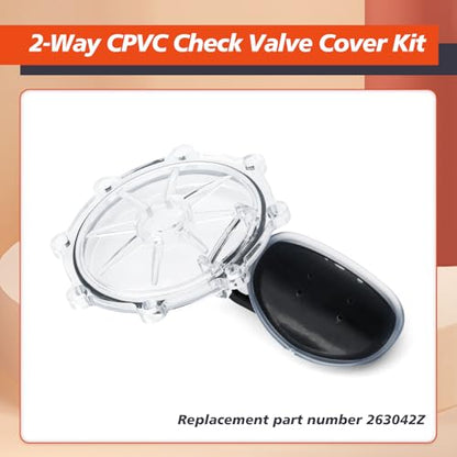 263042Z 2-Way Check Valve Cover Kit Compatible with Pentair 2-Inch Pool CPVC Check Valve Rebuild 263042, Not Replacement for FullFLOXF 263060 263077, Transparent Cover Assembly with Flapper