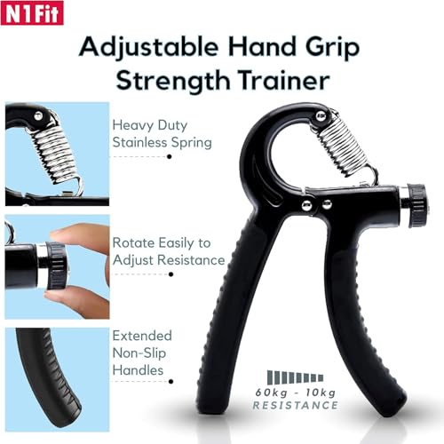N1Fit Grip Strength Trainer Kit - 5 Pack Forearm Wrist Finger Grip Strengthener - Adjustable Resistance Hand Gripper Exerciser Strength Workout