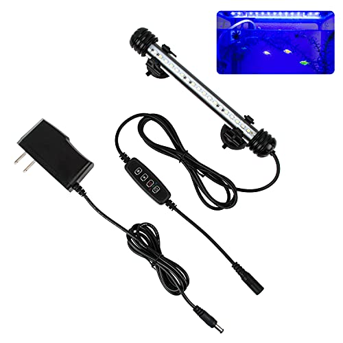 7.5" White & Blue Submersible LED Aquarium Fish Tank Light with Timer/Dimmable Underwater Fish Tank Aquarium LED Lights Fixture for Saltwater Freshwater Fish, Plant Grow, Coral Reef Decorations
