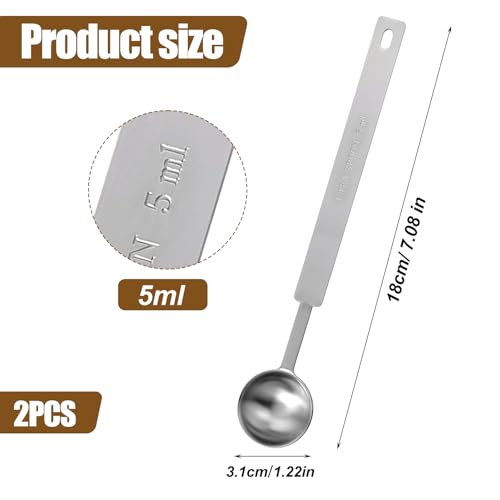 2pcs 1 Tsp Measuring Spoon,5 ML Long Handle Teaspoon Measuring Spoon,Stainless Steel 1 Tsp Teaspoon Scoop for Accurate Measure Liquid Dry Ingredients Ground Coffee, Cooking & Baking