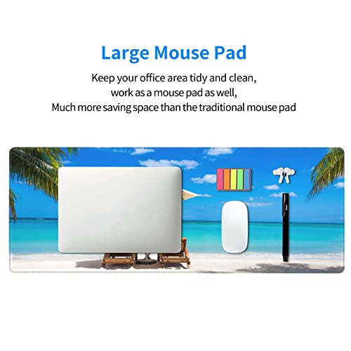Beach Ocean Mouse Pad Stitched Edge XL Large Mousepad Rubber Base Non Slip Desk Mat for Gaming Laptop Pc Computer 31.5" X 12"
