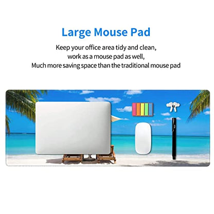 Beach Ocean Mouse Pad Stitched Edge XL Large Mousepad Rubber Base Non Slip Desk Mat for Gaming Laptop Pc Computer 31.5" X 12"