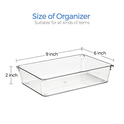 Ravinte 6 Pack Drawer Organizer - 6" X 9" Plastic Storage Bins, Acrylic Organizers with Non-Slip Pads Clear Desk Storage Tray for Makeup, Jewelries, Kitchen Utensils, Bathroom and Office - size: 6" x 9"