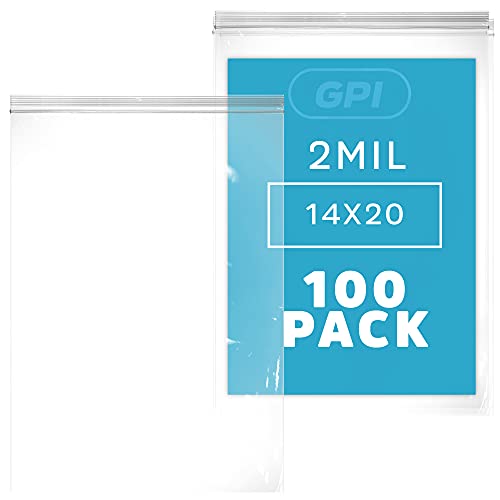 GPI - Extra-large Zip Bags, 14" x 20" Large Reclosable Lock Zip Bags, Clear Plastic Zipper Storage Bags with Zip Top Lock for Freezer, Apparel, Clothing, Food, Supplies - 100 Count - size: 14" x 20"