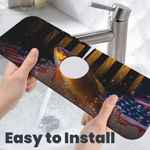 Wood American Flag Fish Kitchen sink faucet pad, strong water absorption, anti slip, easy to clean, very suitable for splash and drip prevention, suitable for kitchens and bathrooms