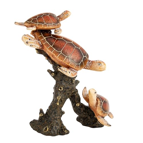 Sea Turtle Statue Triple Turtles Swimming on a Coral Reef Base Sea Coral Decor for Home Tabletop Collection (Brown) - color: Brown