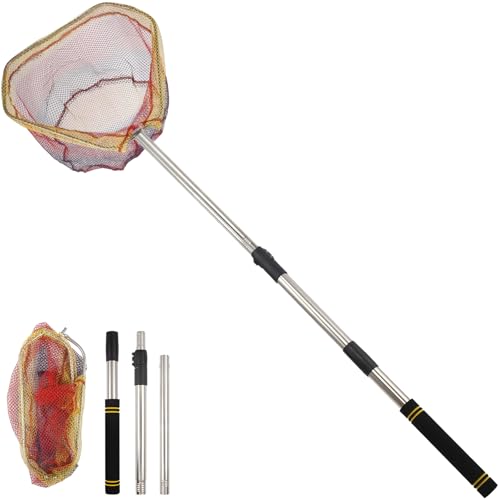 Fish Net, 44-77” Fishing Net Foldable Designed for Catching Trout Netting Fish Shrimp Along Riverbanks and Lakeshores