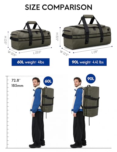 Haimont Heavy Duty Outdoor Gear Duffel Backpack, Green - color: Army Green, size: 90L