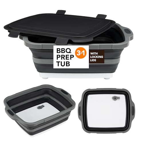 Collapsible Cutting Board(2.11 Gal/8L), BBQ Prep Tub with Locking Lid, Foldable Camping Sink with Colander, Multifunction Dish Basin for Kitchen, Bowl, Vegetable and Fruit, Storage Basket for Picnic - color: Black, size: 15.7"L x 12.8"W
