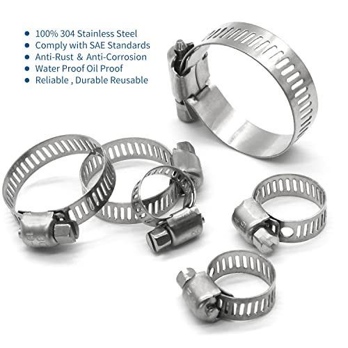 25 Pack Stainless Steel Hose Clamps, 1/2 inch to 3/4 inch Worm Gear Metal Hose Clamps for Pipe, Dryer Repair, Tubing and Fuel Line - size: 1/2" ~ 3/4"