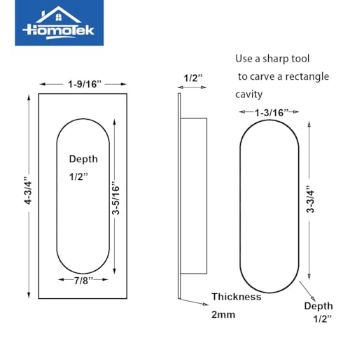 HOMOTEK 2 Pack 120mm Flush Sliding Closet Door Pulls, Recessed Finger Pulls for Sliding Barn Bypass Door Handles, Cabinet Drawer Rectangular Invisible Pull- Small Size 4.75 in, Black