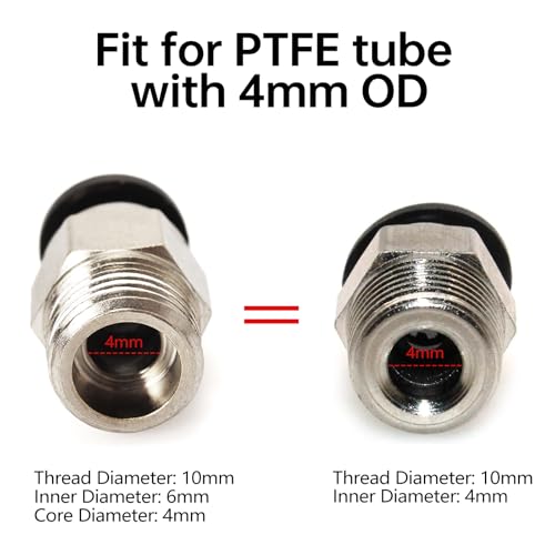 BIQU 20 PCs PC4-M10 Pneumatic Connector Fittings Bowden Tube Coupler Male Straight PTFE Tube Push for E3D-V6 Bowden Extruder Compatible with Ender-3 Ender-3 V2 3D Printers - style: 20pcs
