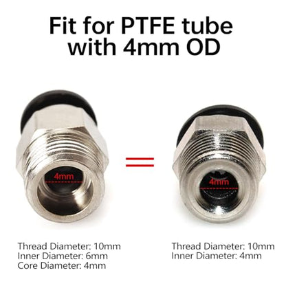 BIQU 20 PCs PC4-M10 Pneumatic Connector Fittings Bowden Tube Coupler Male Straight PTFE Tube Push for E3D-V6 Bowden Extruder Compatible with Ender-3 Ender-3 V2 3D Printers - style: 20pcs