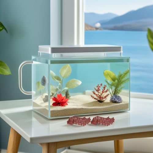 SEWACC 4pcs Aquarium Decoration Ornaments Miniature Fairy Garden Micro Landscape Set 2 Z-Shaped Staircase Platforms and 2 Arch Bridges for Fish Tank and Terrarium DIY Craft