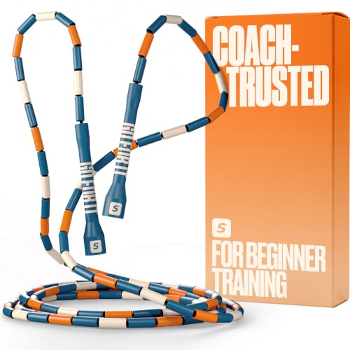 Sportbit Custom-Fit Beaded Jump Rope – Adjustable Length for Kids & Adults, Men & Women – Durable Fitness Rope for Gym & Home - color: Blue/Orange/White