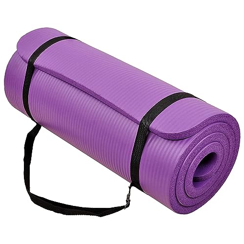BalanceFrom Yoga Mat, 1-Inch Extra Thick High Density Exercise Mat, Anti-Tear Exercise Yoga Mat with Carrying Strap, Suitable for Various Yoga Exercises, Multiple Colors - color: Purple